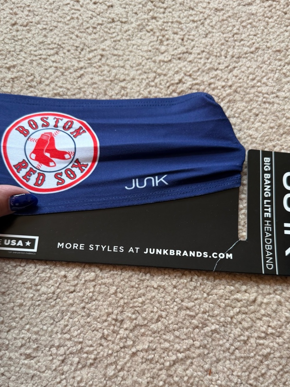 JUNK Big Bang Lite Headband Blue Boston Red Sox Baseball One Size Sweat-Wicking